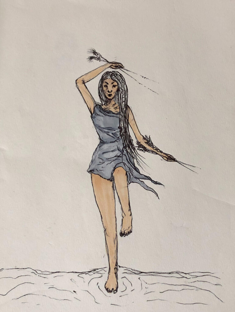 comic shows a young lady with weapons in her hands ready to fight