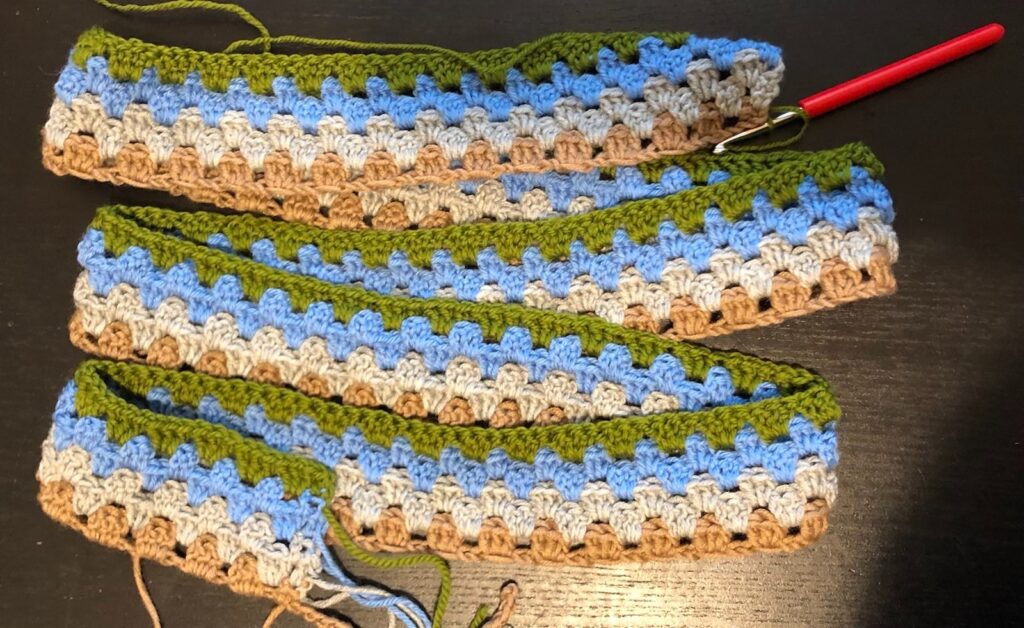 crochet blanket in the beginning, progress picture
