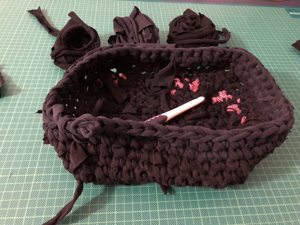 cronchet container made of old fabric