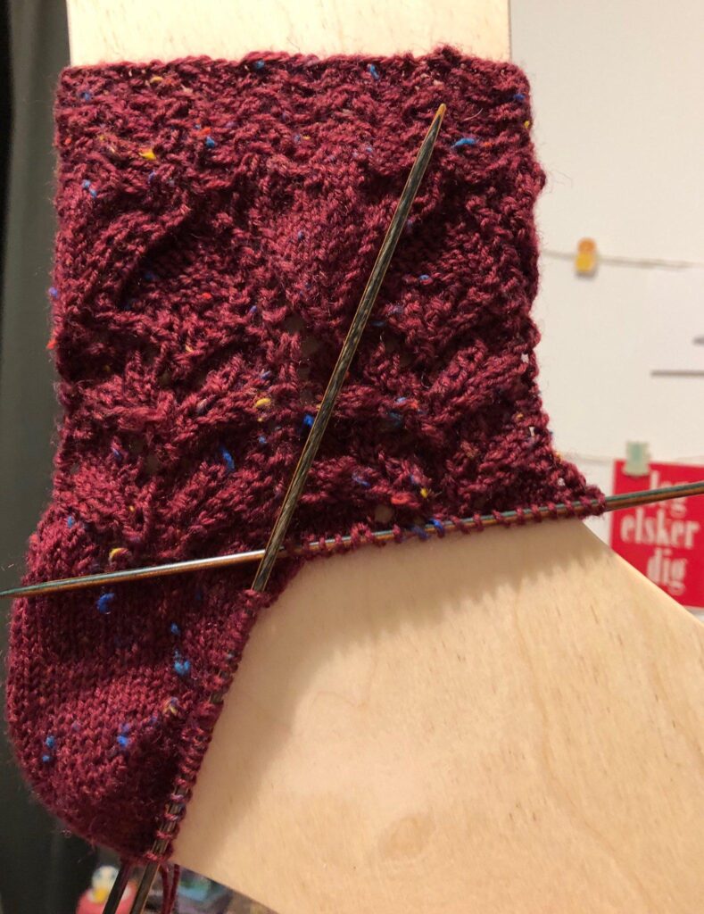 knitted heel and shaft of a sock. progresspicture