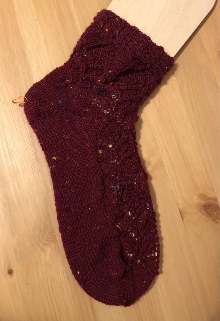 finished knitted sock - darkred